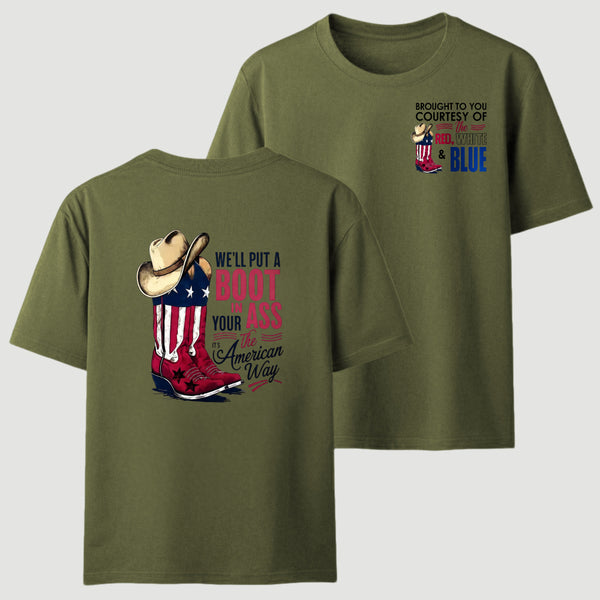 American Cowboy Boots Patriotic Graphic T-Shirt