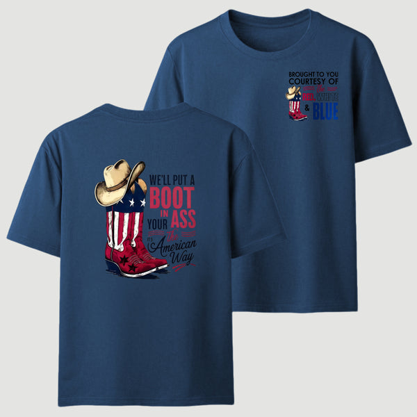 American Cowboy Boots Patriotic Graphic T-Shirt