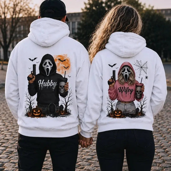 A Piece of Clothing Female Hubby Wifey Halloween Spooky Season Couple Matching Hoodie