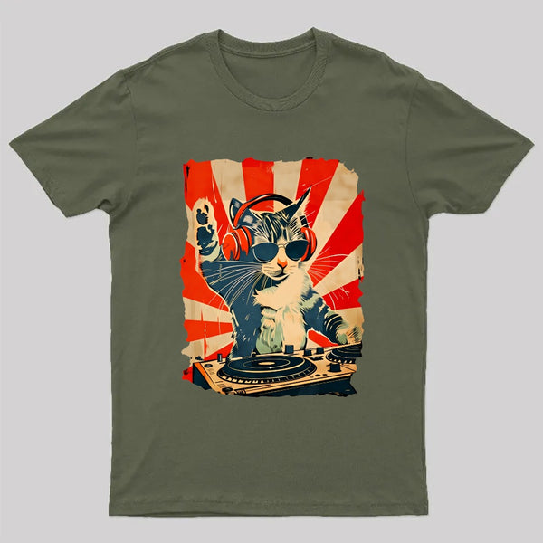 Rock Music Cat Vintage Geek T-Shirt