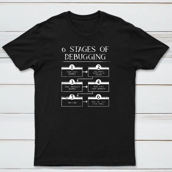 6 Stages Of Debugging Computer Programming T-Shirt