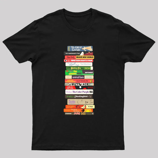 Classic Banned Books Stack Geek T-Shirt