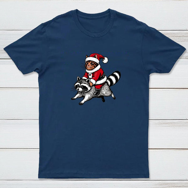Santa Cat on A Raccoon Geek T-Shirt