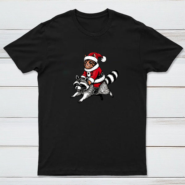 Santa Cat on A Raccoon Geek T-Shirt