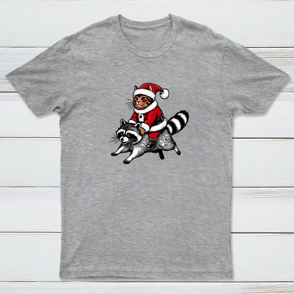 Santa Cat on A Raccoon Geek T-Shirt