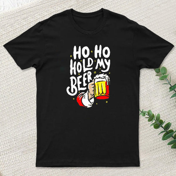 Ho Ho Hold My Beer Funny Santa Claus Ugly Sweater teeforgeeks T-Shirt