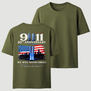 We Will Never Forget 9/11 Memorial T-Shirt