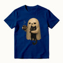 Halloween Spooky Ghost Holding Black Cat Coffee Lover Funny T-Shirt