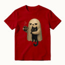 Halloween Spooky Ghost Holding Black Cat Coffee Lover Funny T-Shirt
