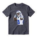 American Football Player Number 8 In White And Blue Uniform Celebrating Graphic T-Shirt