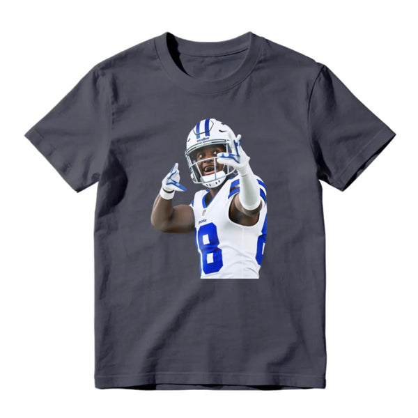 American Football Player Number 8 In White And Blue Uniform Celebrating Graphic T-Shirt