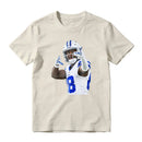 American Football Player Number 8 In White And Blue Uniform Celebrating Graphic T-Shirt