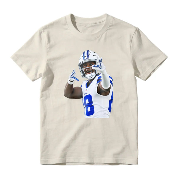 American Football Player Number 8 In White And Blue Uniform Celebrating Graphic T-Shirt