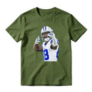 American Football Player Number 8 In White And Blue Uniform Celebrating Graphic T-Shirt