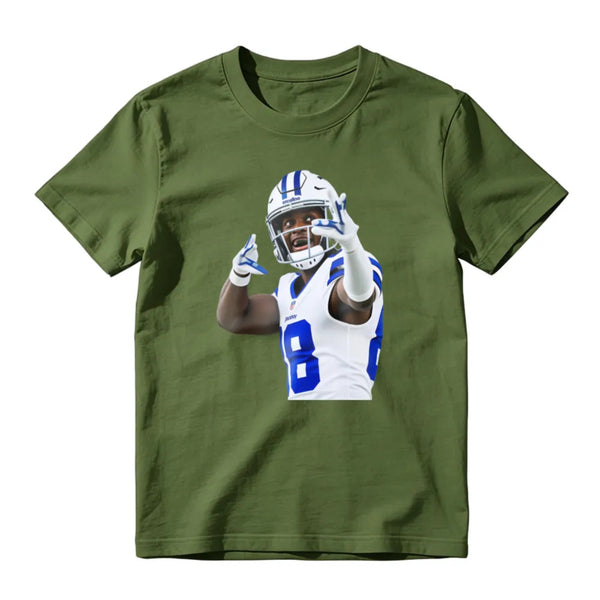 American Football Player Number 8 In White And Blue Uniform Celebrating Graphic T-Shirt