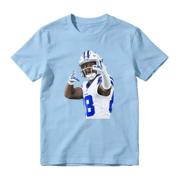 American Football Player Number 8 In White And Blue Uniform Celebrating Graphic T-Shirt