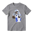 American Football Player Number 8 In White And Blue Uniform Celebrating Graphic T-Shirt