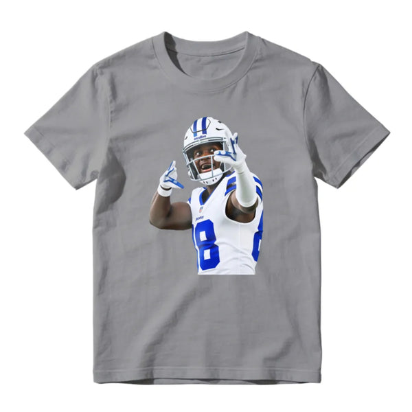 American Football Player Number 8 In White And Blue Uniform Celebrating Graphic T-Shirt