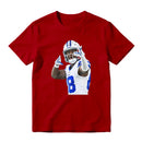 American Football Player Number 8 In White And Blue Uniform Celebrating Graphic T-Shirt