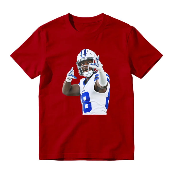 American Football Player Number 8 In White And Blue Uniform Celebrating Graphic T-Shirt